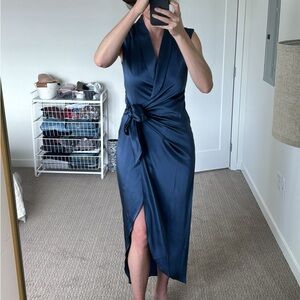 Elegant Navy Silk Wrap Dress